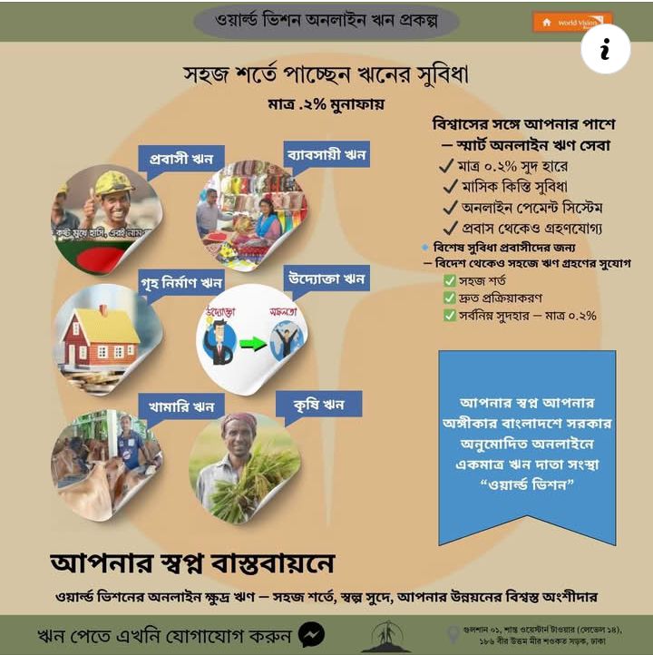 ওয়ার্ল্ড ভিশন ক্ষুদ্রঋণ প্রকল্প এখন আরও সহজ এবং সুবিধাজনক!