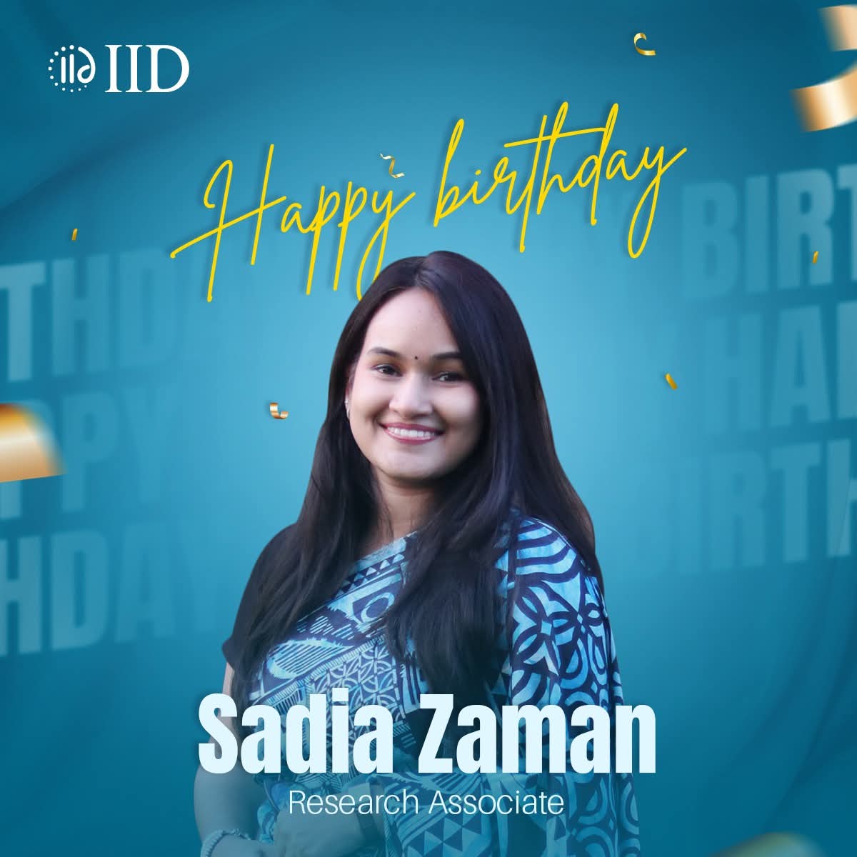 আইআইডি’র রিসার্চ অ্যাসোসিয়েট সাদিয়া জামানের জন্মদিন আজ