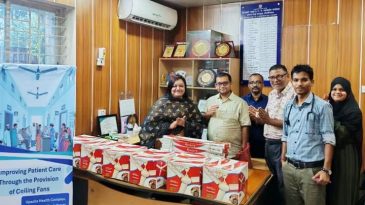 শ্রীমঙ্গল স্বাস্থ্য কমপ্লেক্সে সোশ্যাল এইডের ৬টি সিলিং ফ্যান উপহার